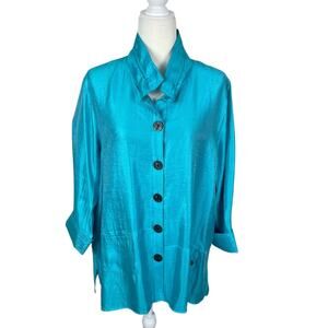 Ali Miles Woven Shimmer Stand Collar Button Front Tunic Top Size XL Artsy NEW